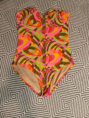 J. Crew Retro Swirl One-Piece Swimsuit - Pink, Orange & Green